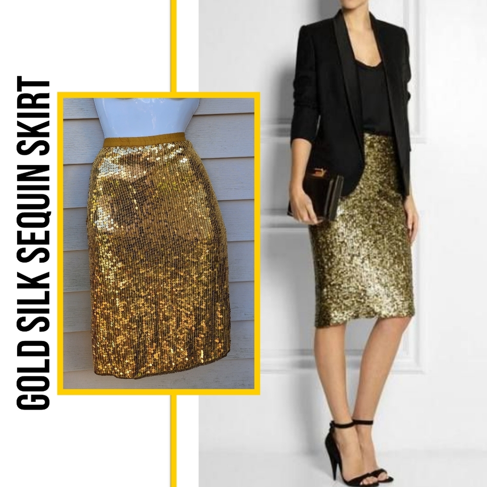 Gold Silk Sequin Skirt - Picture 3 of 5